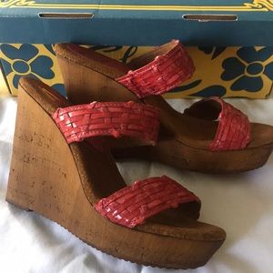 Sbicca Women’s Red Open Toe Wedge Sandal Sz 9 NEW